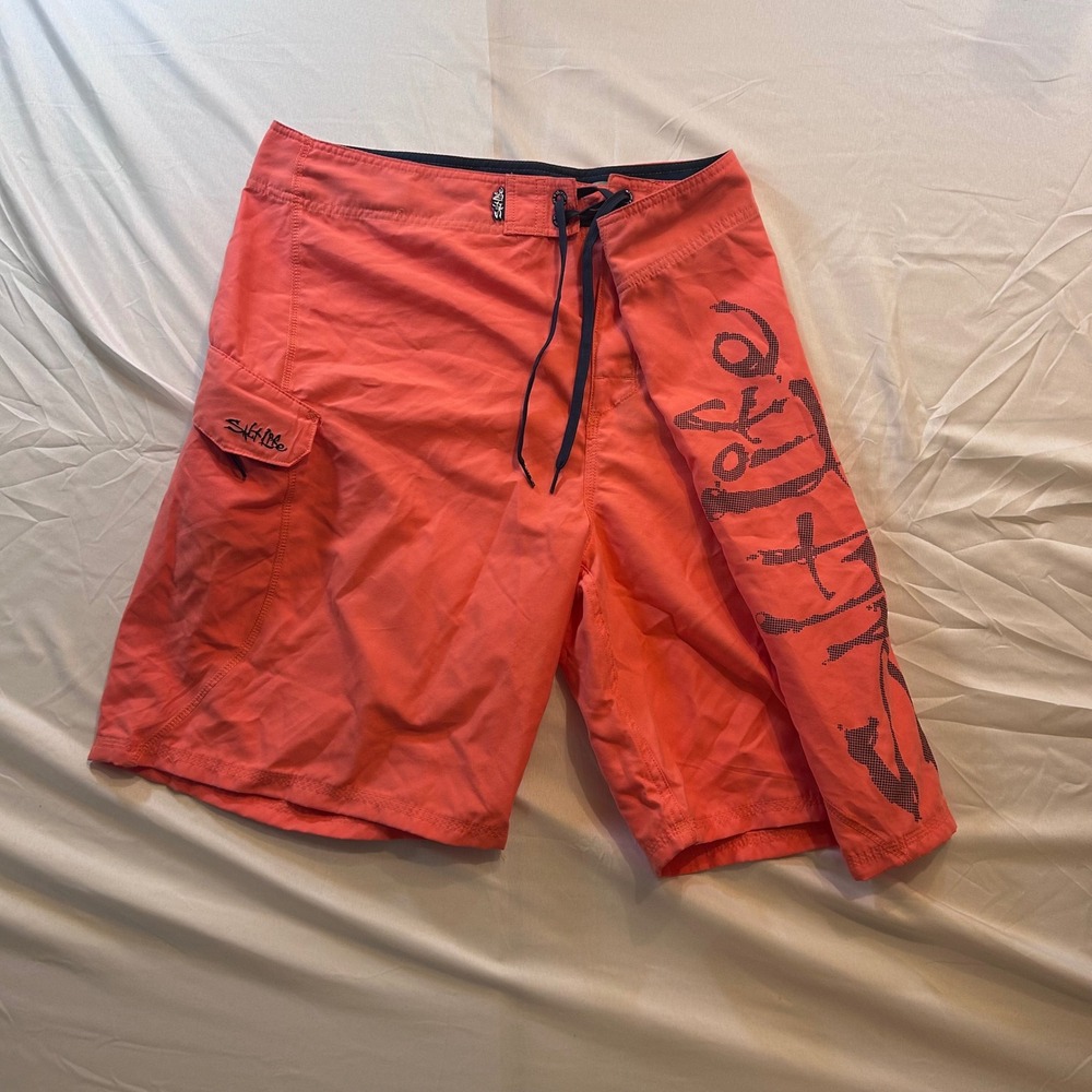 Salt Life SLX-QD Mens Board Shorts Coral Orange Logo Cargo Swim Trunks Size 40
